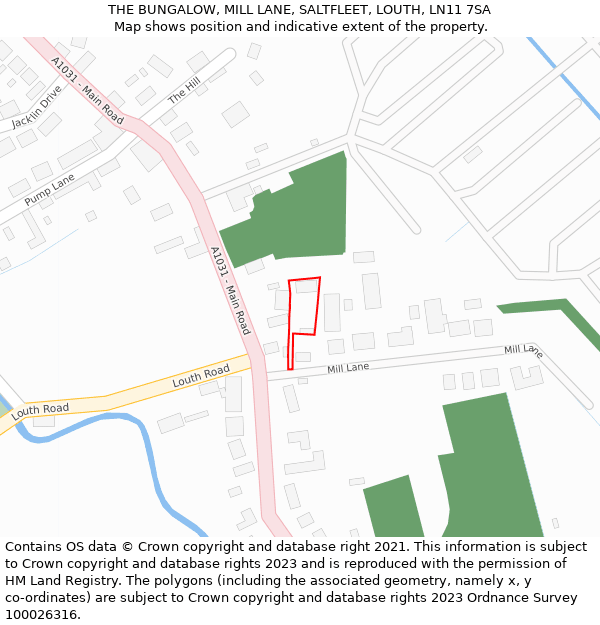 THE BUNGALOW, MILL LANE, SALTFLEET, LOUTH, LN11 7SA: Location map and indicative extent of plot