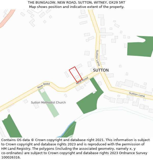 THE BUNGALOW, NEW ROAD, SUTTON, WITNEY, OX29 5RT: Location map and indicative extent of plot