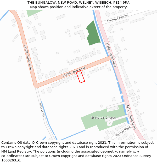THE BUNGALOW, NEW ROAD, WELNEY, WISBECH, PE14 9RA: Location map and indicative extent of plot