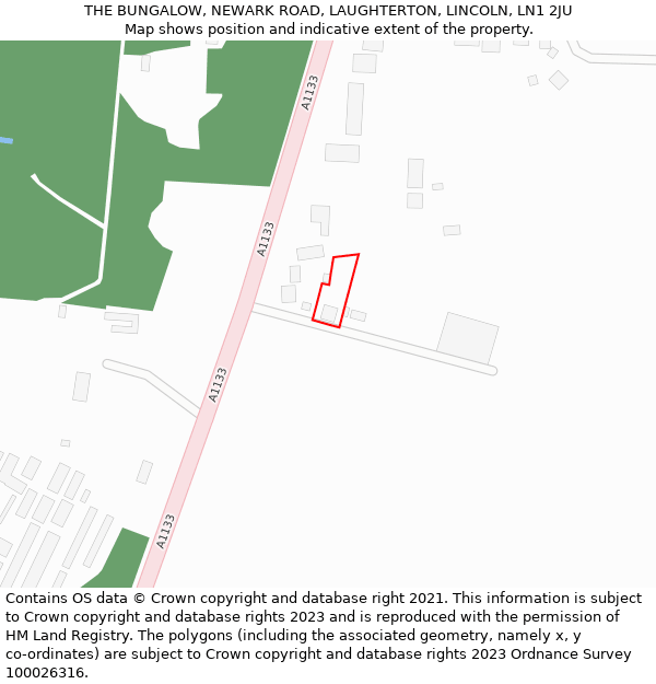 THE BUNGALOW, NEWARK ROAD, LAUGHTERTON, LINCOLN, LN1 2JU: Location map and indicative extent of plot