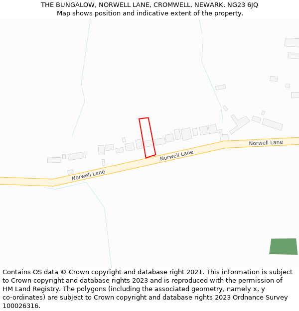 THE BUNGALOW, NORWELL LANE, CROMWELL, NEWARK, NG23 6JQ: Location map and indicative extent of plot