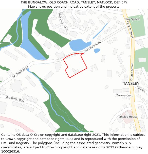 THE BUNGALOW, OLD COACH ROAD, TANSLEY, MATLOCK, DE4 5FY: Location map and indicative extent of plot