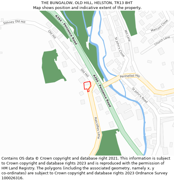 THE BUNGALOW, OLD HILL, HELSTON, TR13 8HT: Location map and indicative extent of plot