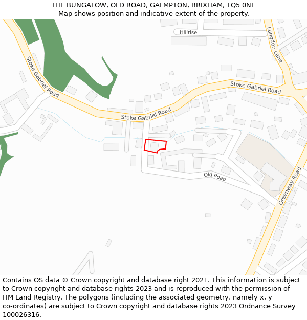 THE BUNGALOW, OLD ROAD, GALMPTON, BRIXHAM, TQ5 0NE: Location map and indicative extent of plot