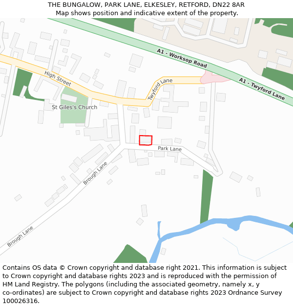 THE BUNGALOW, PARK LANE, ELKESLEY, RETFORD, DN22 8AR: Location map and indicative extent of plot