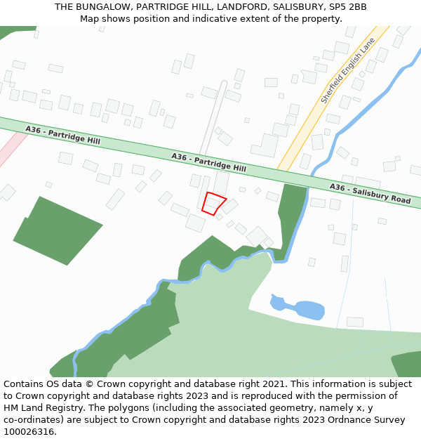 THE BUNGALOW, PARTRIDGE HILL, LANDFORD, SALISBURY, SP5 2BB: Location map and indicative extent of plot