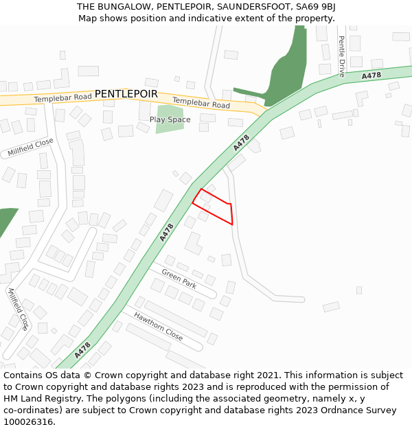 THE BUNGALOW, PENTLEPOIR, SAUNDERSFOOT, SA69 9BJ: Location map and indicative extent of plot