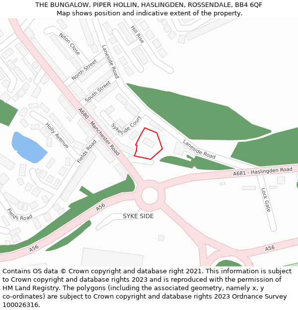 THE BUNGALOW, PIPER HOLLIN, HASLINGDEN, ROSSENDALE, BB4 6QF: Location map and indicative extent of plot