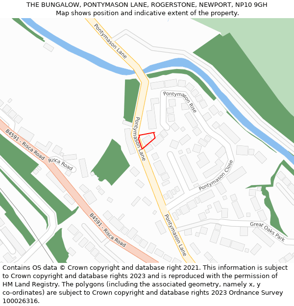 THE BUNGALOW, PONTYMASON LANE, ROGERSTONE, NEWPORT, NP10 9GH: Location map and indicative extent of plot