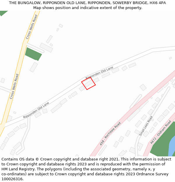 THE BUNGALOW, RIPPONDEN OLD LANE, RIPPONDEN, SOWERBY BRIDGE, HX6 4PA: Location map and indicative extent of plot