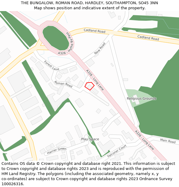 THE BUNGALOW, ROMAN ROAD, HARDLEY, SOUTHAMPTON, SO45 3NN: Location map and indicative extent of plot