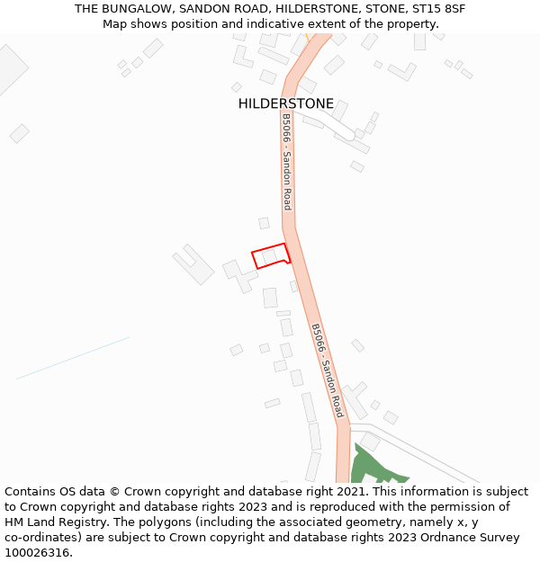 THE BUNGALOW, SANDON ROAD, HILDERSTONE, STONE, ST15 8SF: Location map and indicative extent of plot