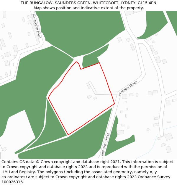 THE BUNGALOW, SAUNDERS GREEN, WHITECROFT, LYDNEY, GL15 4PN: Location map and indicative extent of plot