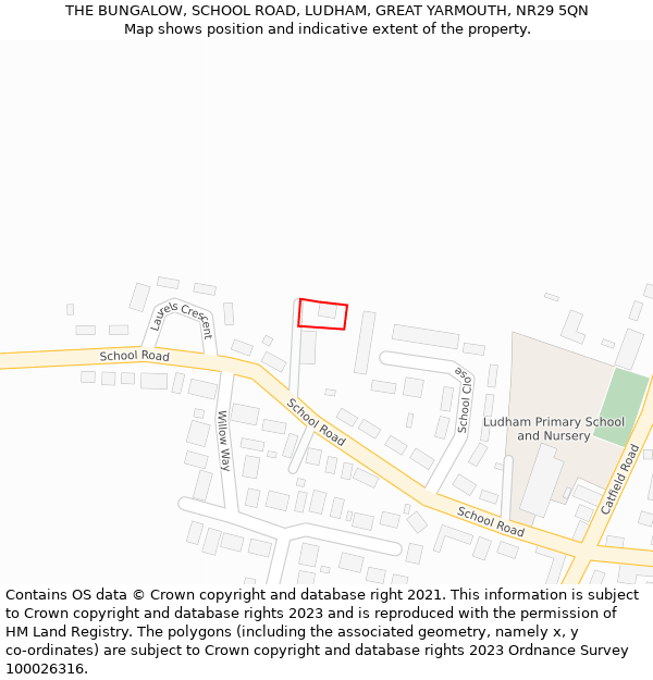 THE BUNGALOW, SCHOOL ROAD, LUDHAM, GREAT YARMOUTH, NR29 5QN: Location map and indicative extent of plot