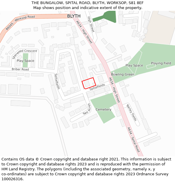 THE BUNGALOW, SPITAL ROAD, BLYTH, WORKSOP, S81 8EF: Location map and indicative extent of plot