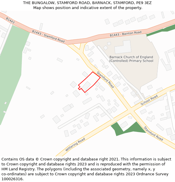 THE BUNGALOW, STAMFORD ROAD, BARNACK, STAMFORD, PE9 3EZ: Location map and indicative extent of plot