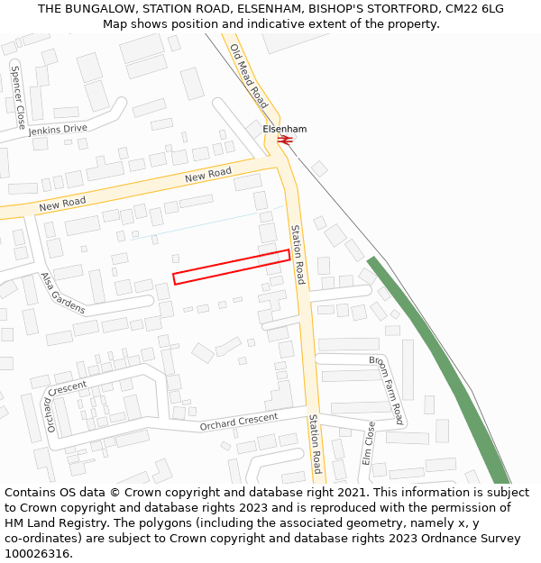 THE BUNGALOW, STATION ROAD, ELSENHAM, BISHOP'S STORTFORD, CM22 6LG: Location map and indicative extent of plot