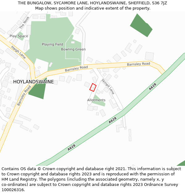 THE BUNGALOW, SYCAMORE LANE, HOYLANDSWAINE, SHEFFIELD, S36 7JZ: Location map and indicative extent of plot