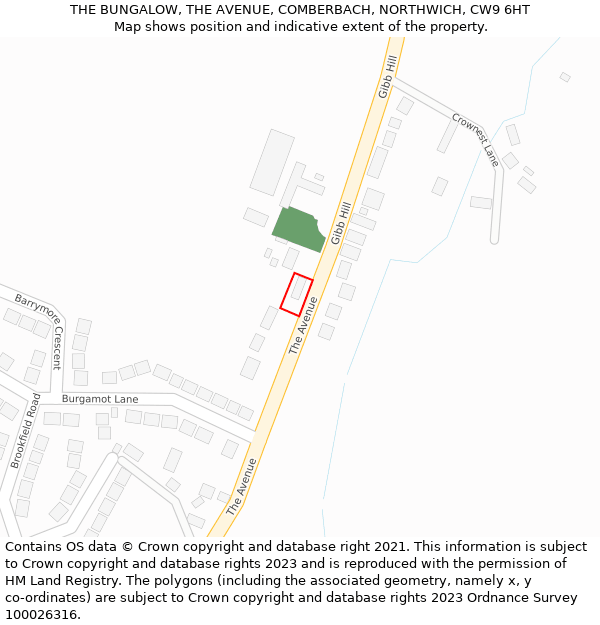 THE BUNGALOW, THE AVENUE, COMBERBACH, NORTHWICH, CW9 6HT: Location map and indicative extent of plot