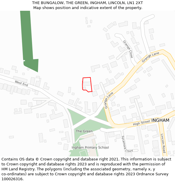 THE BUNGALOW, THE GREEN, INGHAM, LINCOLN, LN1 2XT: Location map and indicative extent of plot