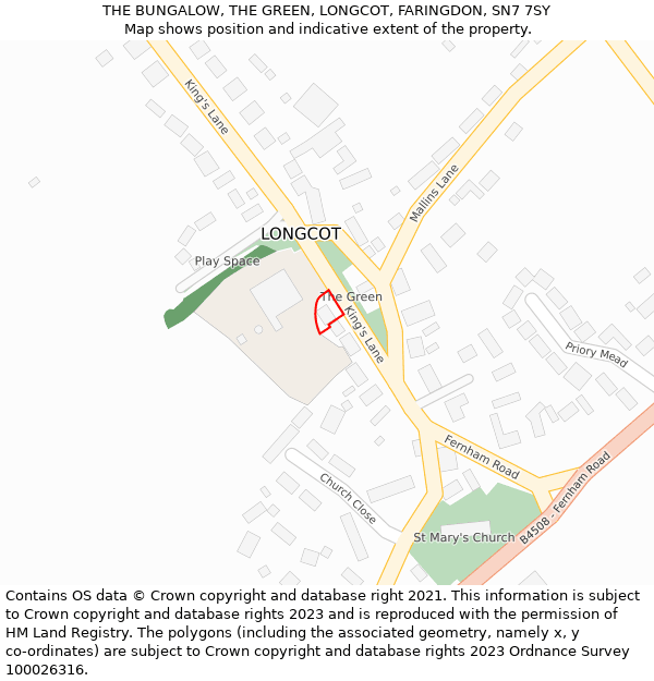 THE BUNGALOW, THE GREEN, LONGCOT, FARINGDON, SN7 7SY: Location map and indicative extent of plot