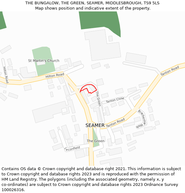 THE BUNGALOW, THE GREEN, SEAMER, MIDDLESBROUGH, TS9 5LS: Location map and indicative extent of plot