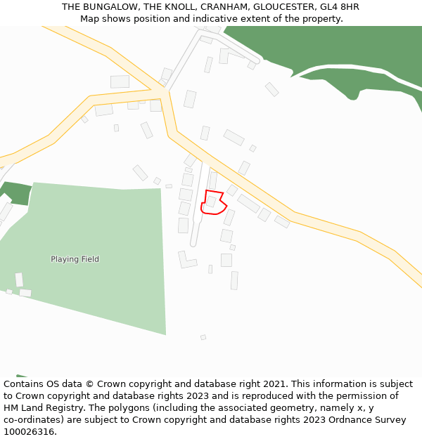 THE BUNGALOW, THE KNOLL, CRANHAM, GLOUCESTER, GL4 8HR: Location map and indicative extent of plot