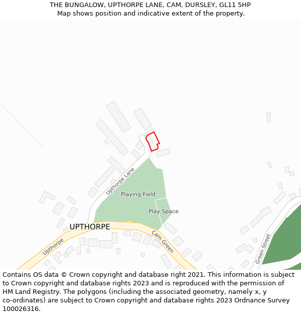 THE BUNGALOW, UPTHORPE LANE, CAM, DURSLEY, GL11 5HP: Location map and indicative extent of plot