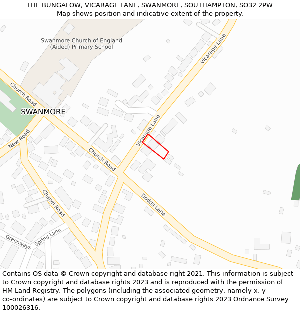 THE BUNGALOW, VICARAGE LANE, SWANMORE, SOUTHAMPTON, SO32 2PW: Location map and indicative extent of plot