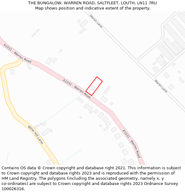 THE BUNGALOW, WARREN ROAD, SALTFLEET, LOUTH, LN11 7RU: Location map and indicative extent of plot