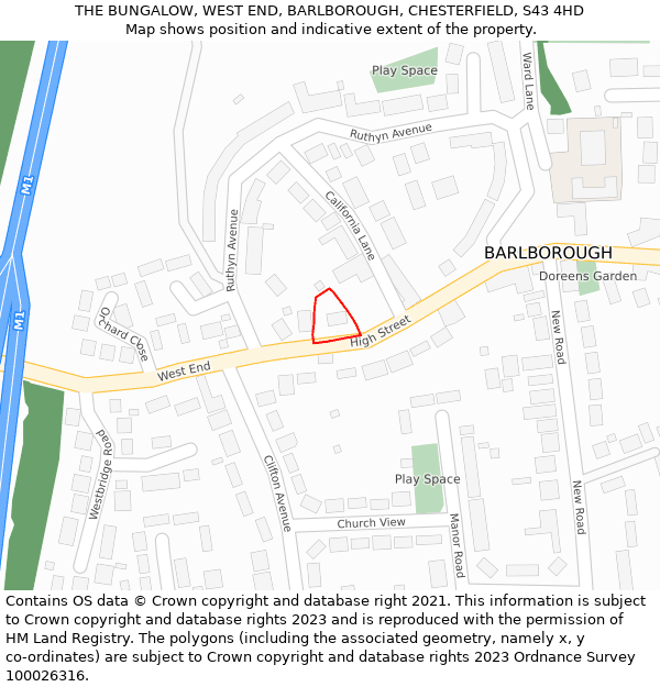 THE BUNGALOW, WEST END, BARLBOROUGH, CHESTERFIELD, S43 4HD: Location map and indicative extent of plot