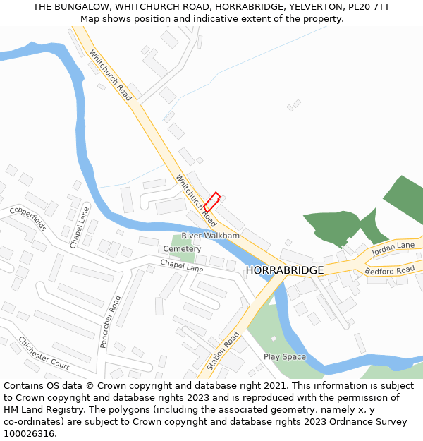 THE BUNGALOW, WHITCHURCH ROAD, HORRABRIDGE, YELVERTON, PL20 7TT: Location map and indicative extent of plot