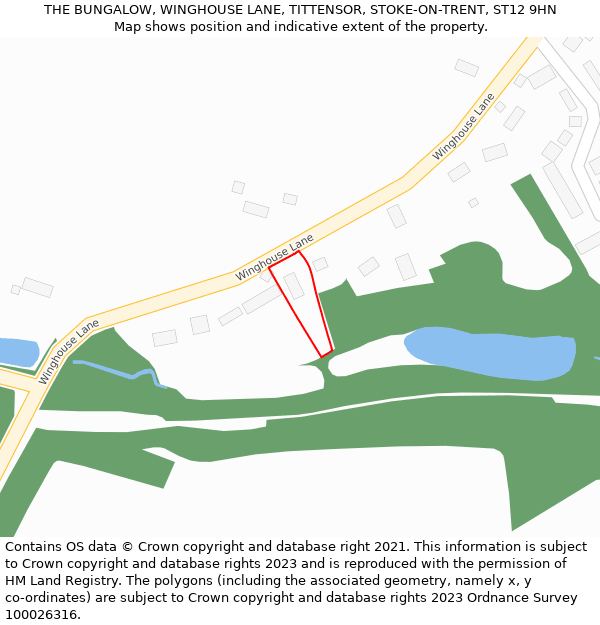 THE BUNGALOW, WINGHOUSE LANE, TITTENSOR, STOKE-ON-TRENT, ST12 9HN: Location map and indicative extent of plot