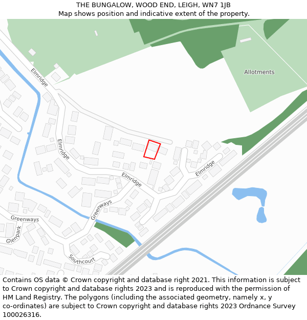 THE BUNGALOW, WOOD END, LEIGH, WN7 1JB: Location map and indicative extent of plot