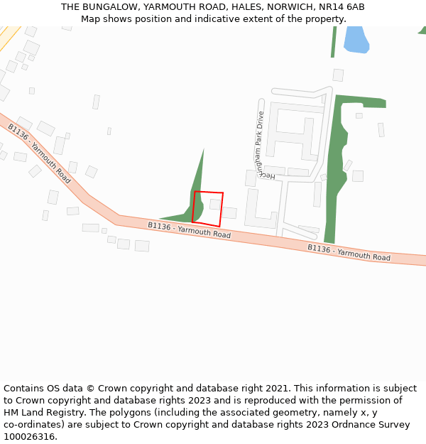 THE BUNGALOW, YARMOUTH ROAD, HALES, NORWICH, NR14 6AB: Location map and indicative extent of plot