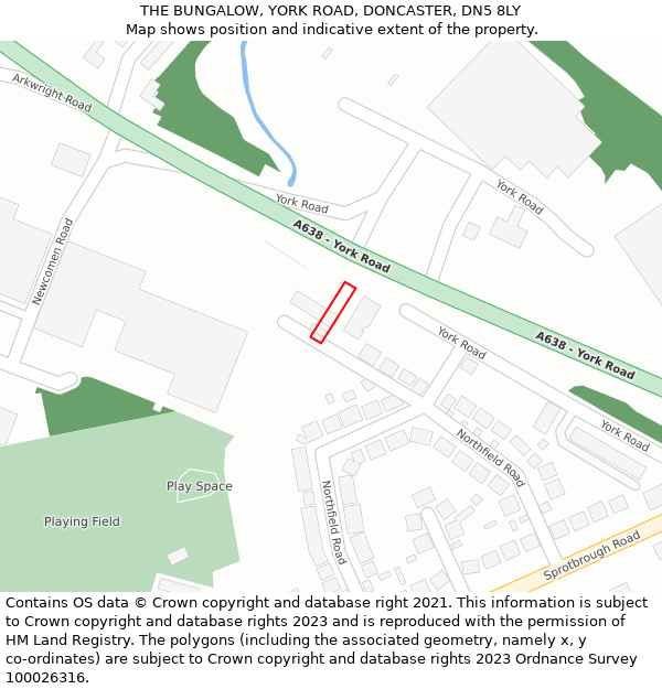 THE BUNGALOW, YORK ROAD, DONCASTER, DN5 8LY: Location map and indicative extent of plot