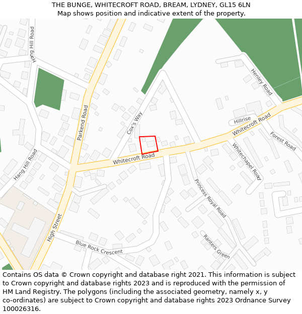 THE BUNGE, WHITECROFT ROAD, BREAM, LYDNEY, GL15 6LN: Location map and indicative extent of plot