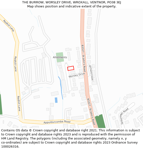 THE BURROW, WORSLEY DRIVE, WROXALL, VENTNOR, PO38 3EJ: Location map and indicative extent of plot