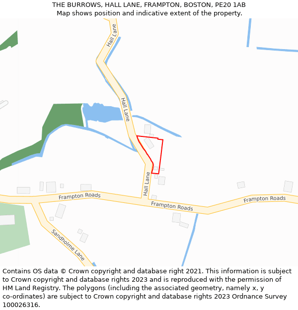 THE BURROWS, HALL LANE, FRAMPTON, BOSTON, PE20 1AB: Location map and indicative extent of plot