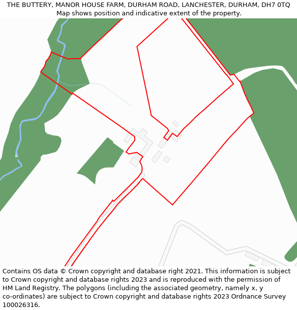 THE BUTTERY, MANOR HOUSE FARM, DURHAM ROAD, LANCHESTER, DURHAM, DH7 0TQ: Location map and indicative extent of plot