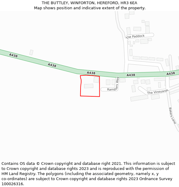 THE BUTTLEY, WINFORTON, HEREFORD, HR3 6EA: Location map and indicative extent of plot