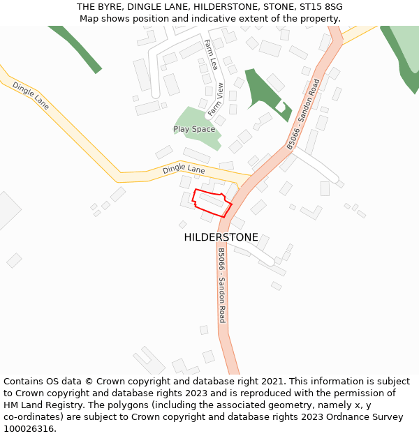 THE BYRE, DINGLE LANE, HILDERSTONE, STONE, ST15 8SG: Location map and indicative extent of plot