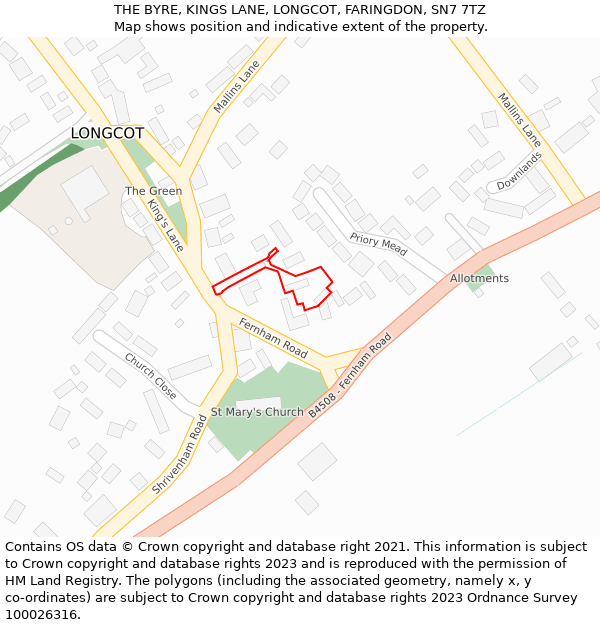 THE BYRE, KINGS LANE, LONGCOT, FARINGDON, SN7 7TZ: Location map and indicative extent of plot