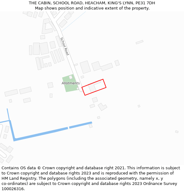 THE CABIN, SCHOOL ROAD, HEACHAM, KING'S LYNN, PE31 7DH: Location map and indicative extent of plot