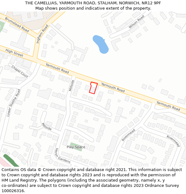 THE CAMELLIAS, YARMOUTH ROAD, STALHAM, NORWICH, NR12 9PF: Location map and indicative extent of plot