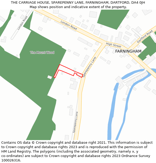 THE CARRIAGE HOUSE, SPAREPENNY LANE, FARNINGHAM, DARTFORD, DA4 0JH: Location map and indicative extent of plot