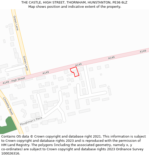 THE CASTLE, HIGH STREET, THORNHAM, HUNSTANTON, PE36 6LZ: Location map and indicative extent of plot