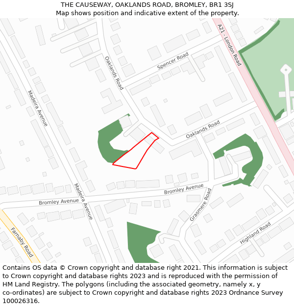 THE CAUSEWAY, OAKLANDS ROAD, BROMLEY, BR1 3SJ: Location map and indicative extent of plot
