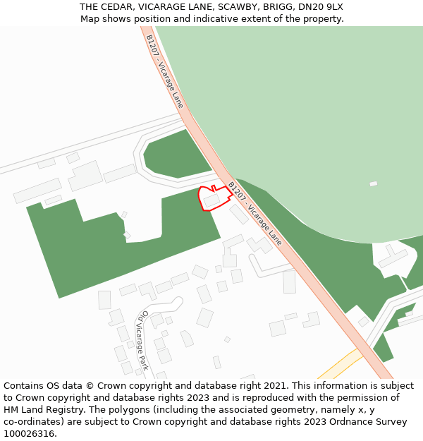 THE CEDAR, VICARAGE LANE, SCAWBY, BRIGG, DN20 9LX: Location map and indicative extent of plot