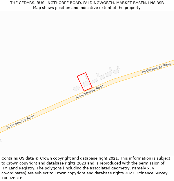 THE CEDARS, BUSLINGTHORPE ROAD, FALDINGWORTH, MARKET RASEN, LN8 3SB: Location map and indicative extent of plot